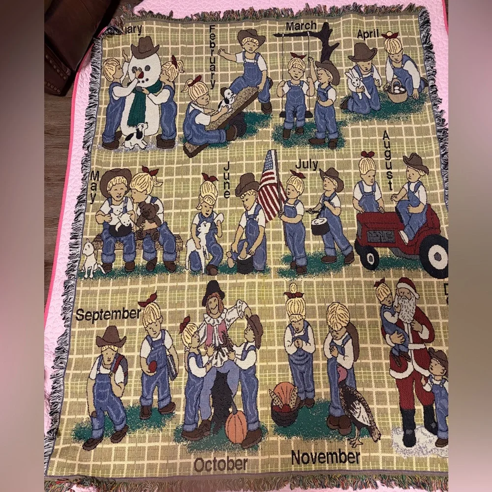 Vintage Home Interiors “ Through The Year Denim Days” Throw / Blanket. Nice